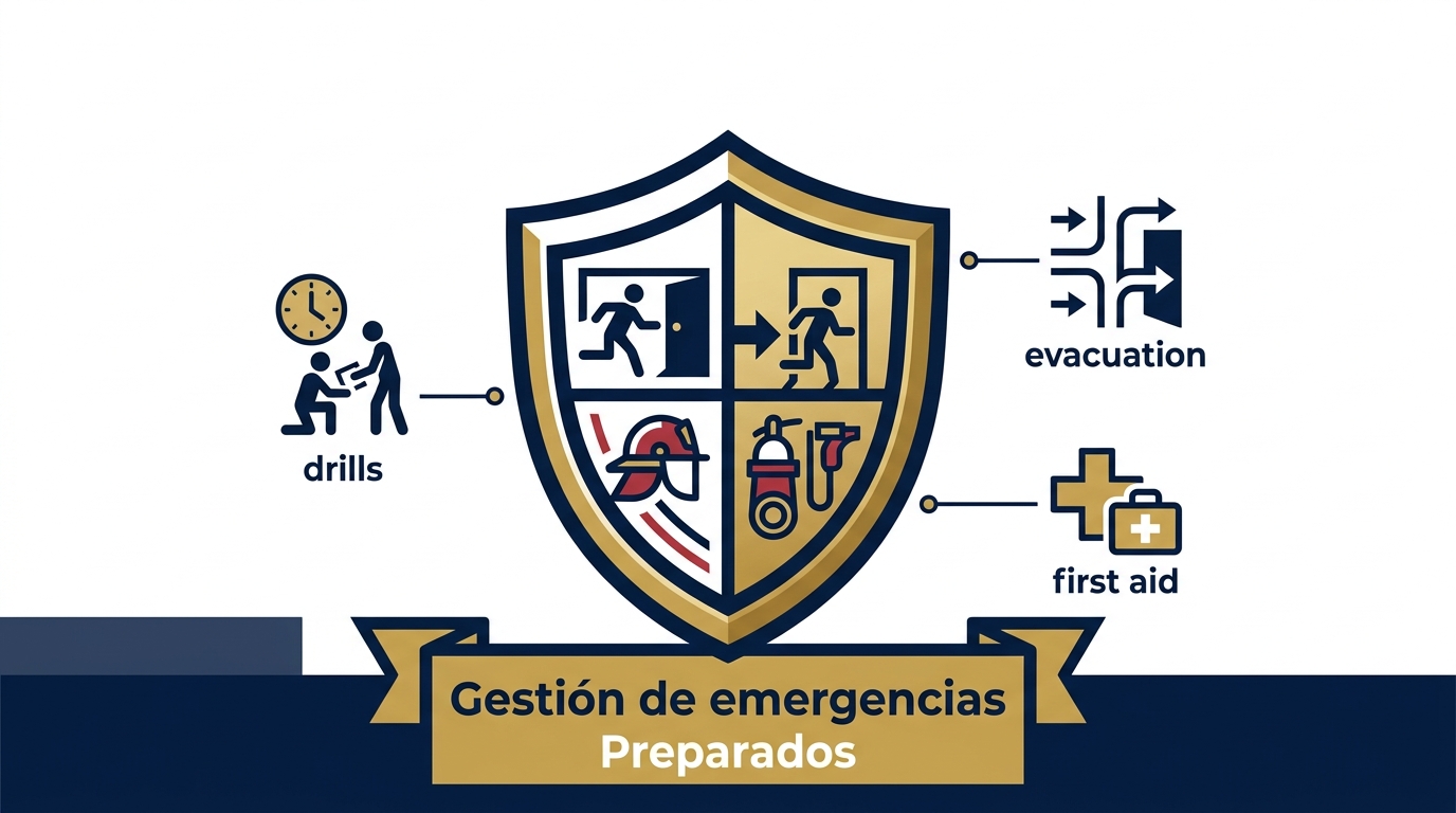 Brigada de emergencia en simulacro de evacuación industrial