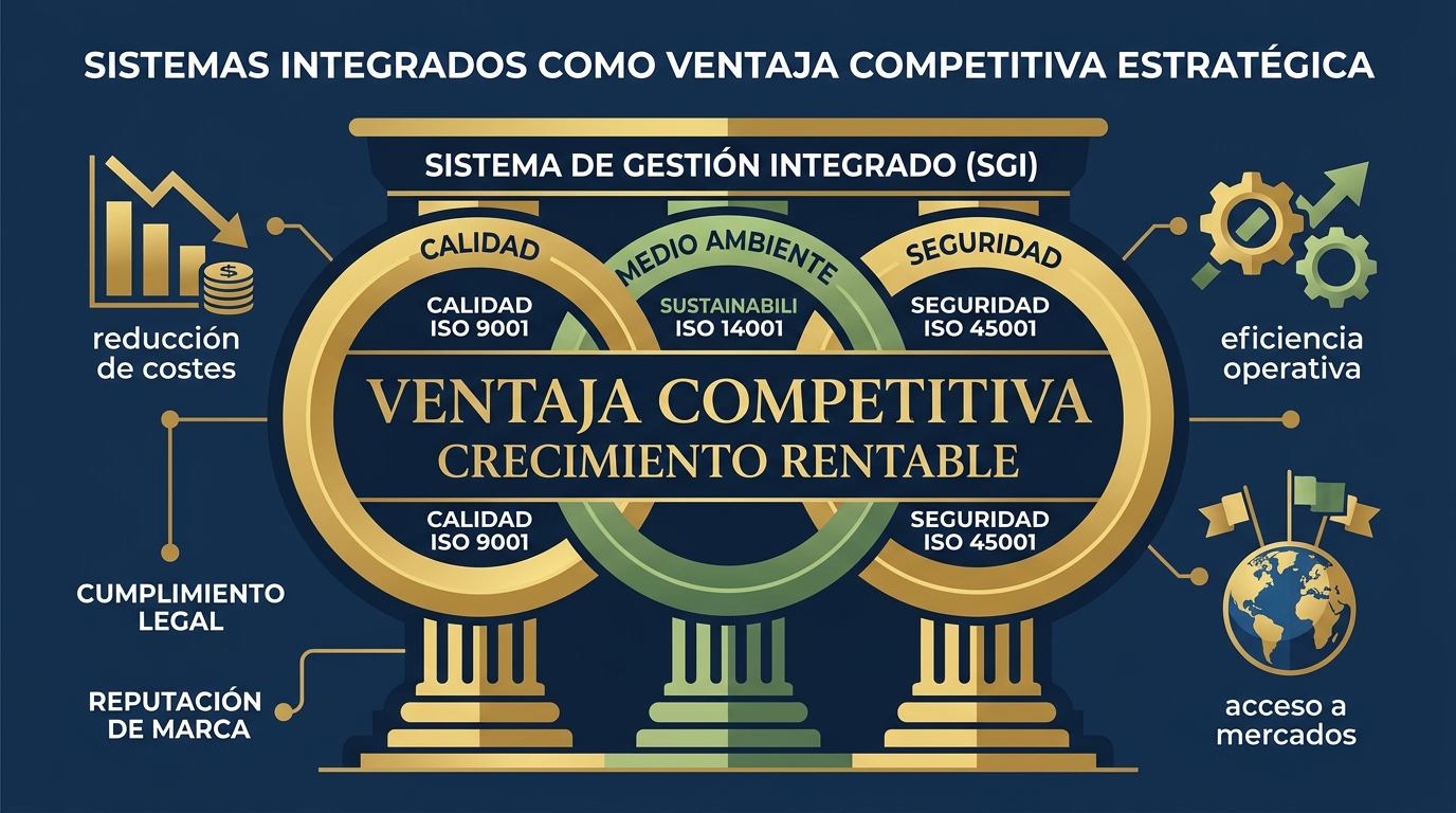 Directivos analizando sistema integrado de gestión como ventaja estratégica